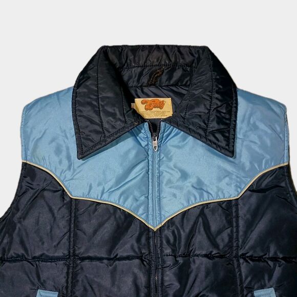 Vintage Comfy Men's Large Western Puffer Vest Goose Down 70's-80's USA Ski Hippy - Picture 3 of 16